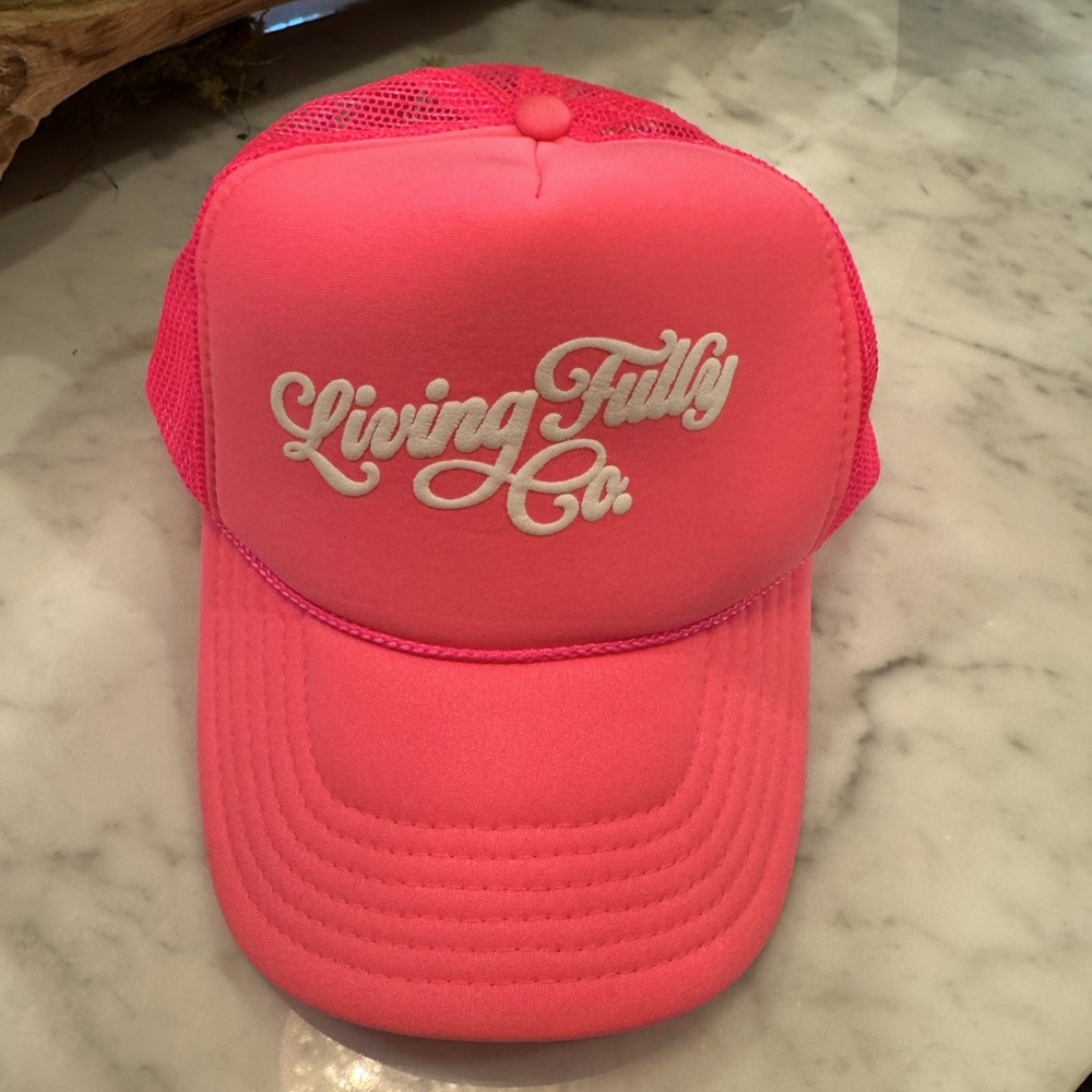 Living fully by Mallory Ervin hot pink trucker hat
